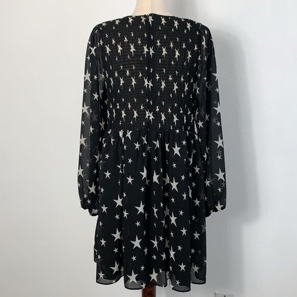 Asos Design Shirred Smocked Star Print Mini Dress Black & White Sz 10 - Picture 8 of 11